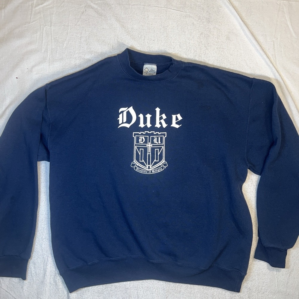 VTG Duke Blue Devils Crest Light Sweatshirt Men X-Large Navy NCAA Made USA 90s